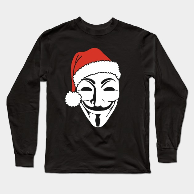 Merry Christmas With A Santa Claus Anonymous Mask 1 Long Sleeve T-Shirt by EDDArt